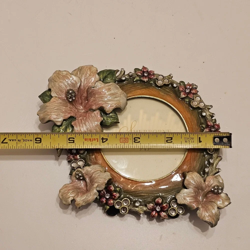 Sherborne Frame Company Floral Enamel Rhinestone 3x3 Round Hibiscus Photo Frame